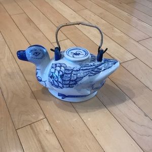 Vintage Asian Oriental Blue & White Duck tea pot Koi Fish Figurine - Chinoiseri…